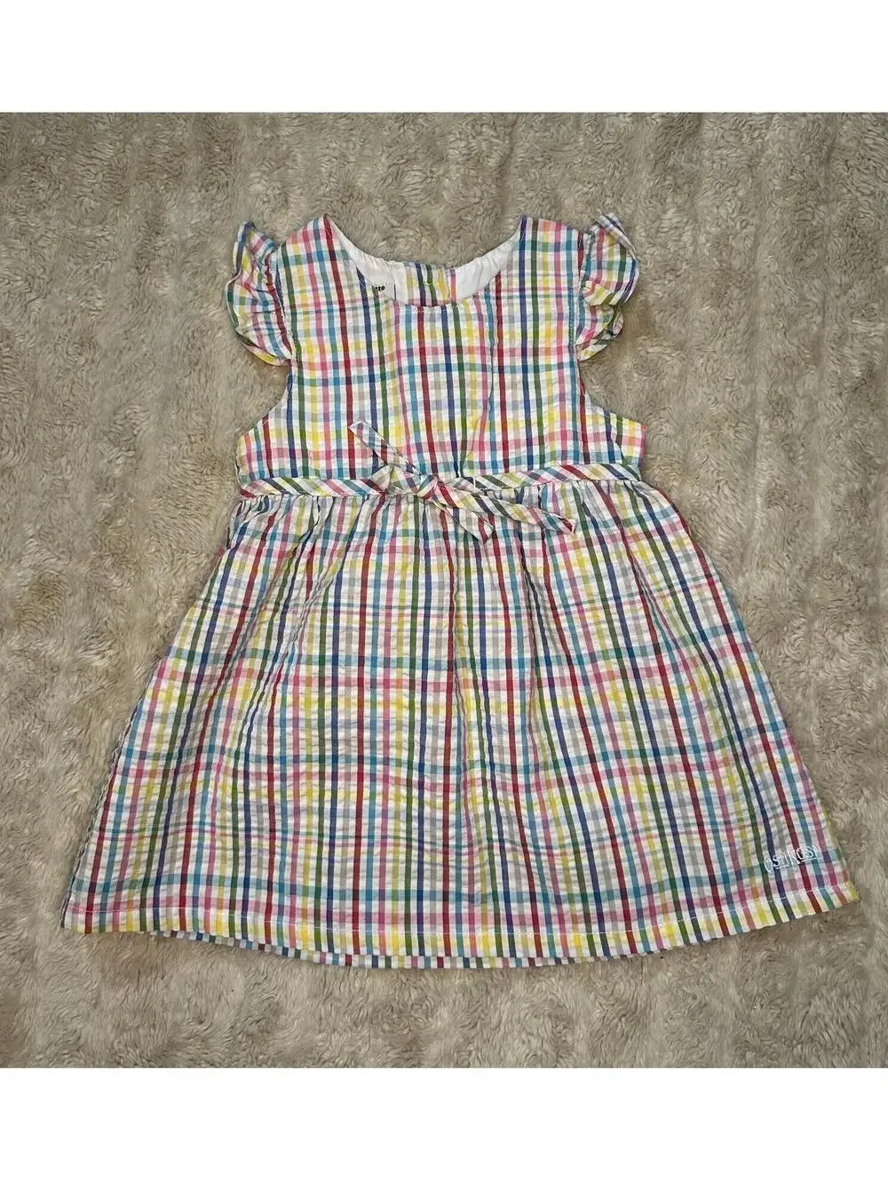 OshKosh Girl's multicolored plaid seeksucker dress Size 18M rainbow cottagecore